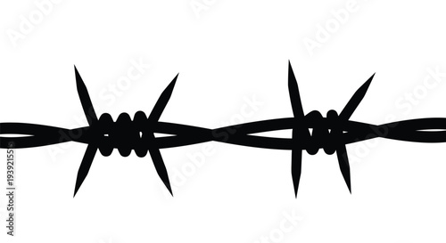 A stark black and white illustration of a section of barbed wire