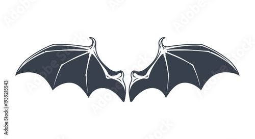 A pair of dark outstretched bat wings against a white background