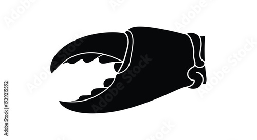 A striking black silhouette of a crab claw against a white background