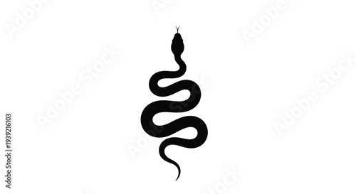 A sleek black silhouette of a coiled snake against a white background