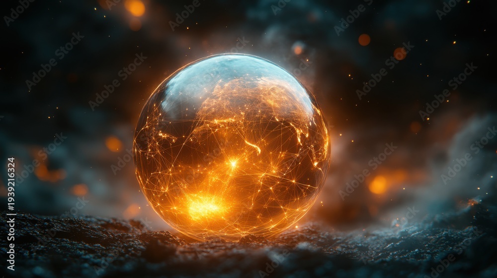 Fototapeta premium Abstract Glowing Network Sphere Digital Future Concept network digital sphere glowing future concept