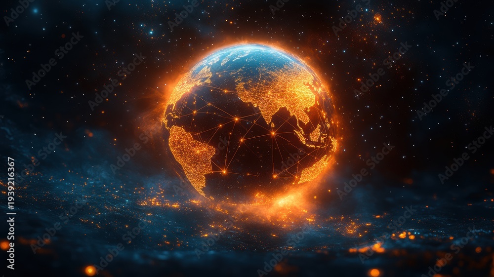 Obraz premium Global Network Earth in Space with Digital Connections global network digital earth space technology