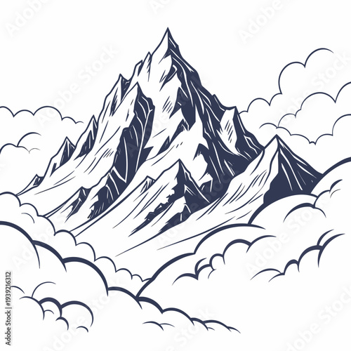 A stunning mountain range with snowcapped peaks and clouds in a beautiful landscape