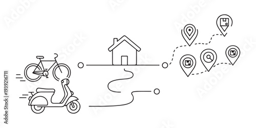 Courier Delivery Route and Location Tracking Illustration