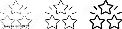 Three sparkling outline stars icon set, representing rating, quality, or importance, with varying line weights.