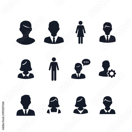 Illustration of various business people icons in different poses