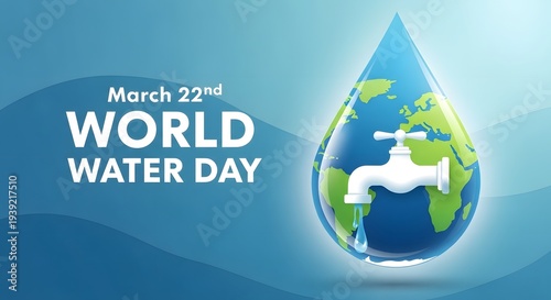 World water day poster with earth and faucet in a water drop