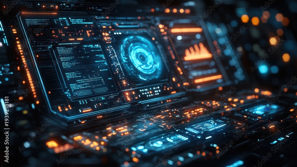 Fototapeta premium Futuristic Digital Technology Interface and Data Display Technology Digital Data Futuristic Hi-Tech