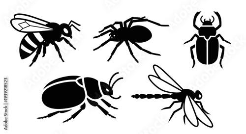 Diverse Insect and Arachnid Silhouettes Set - Nature's Small Creatures Icons Collection