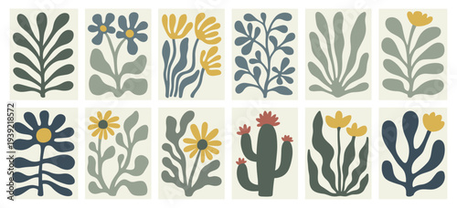 Set Of Abstract Mid Century Modern Plant Illustrations