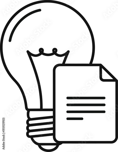 A lightbulb with a document or paper beside it