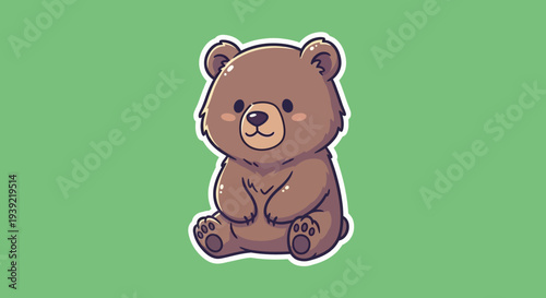 Cute Cartoon Bear Sitting Against Green Background