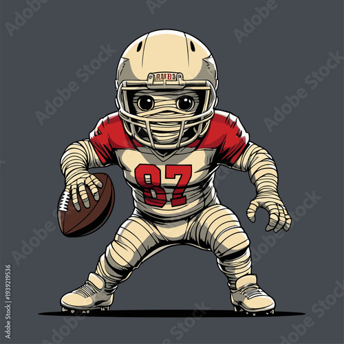 cute vector mummy cartoon playing american football