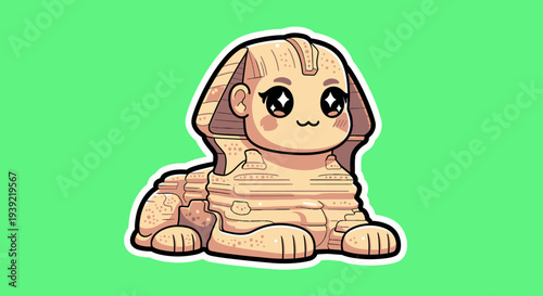 Cute Cartoon Sphinx on Green Background