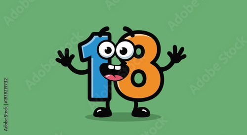 Cartoon 13 Number with Anthropomorphic Green Features on Simple Background