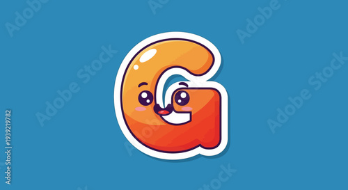 Playful G Letter with Friendly Face on Vibrant Blue Background Cartoon Vivid