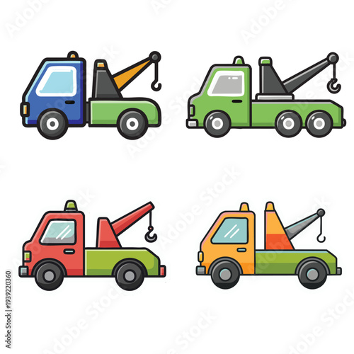 Tow Truck Vehicle Set Flat Vector Illustration