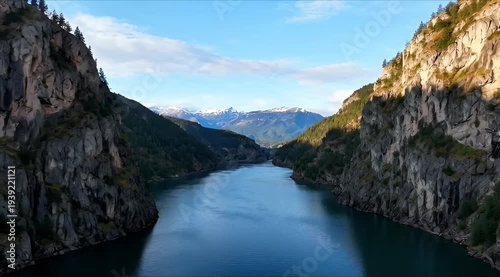 Stunning Fjord Mountain Landscape, Breathtaking Nature Cinematic Aerial