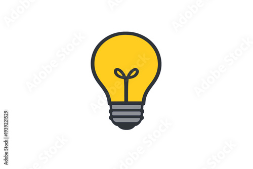 A minimalist flat illustration of a glowing yellow light bulb with a grey base, centered against a solid black background, representing a bright idea or creative concept.