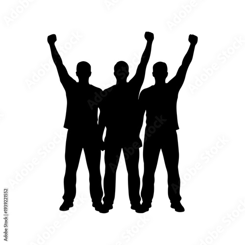 Silhouette of Three Men with Raised Fists.
