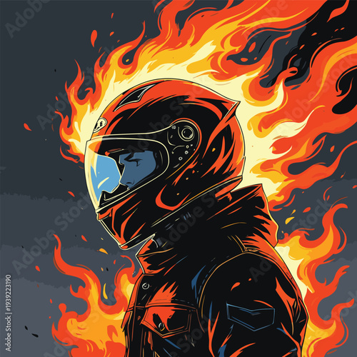 flat vector image of a biker on fire