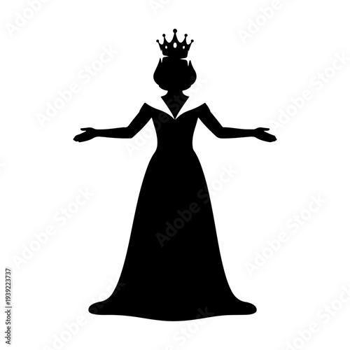 Silhouette of a Queen in a Crown and Gown.