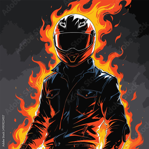 flat vector image of a biker on fire
