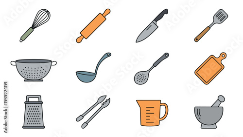 Kitchen Utensils and Cooking Tools Icons whisk
