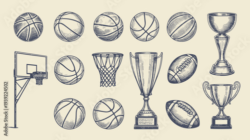 Vintage Sports Equipment and Trophies vector