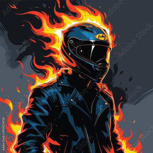 flat vector image of a biker on fire