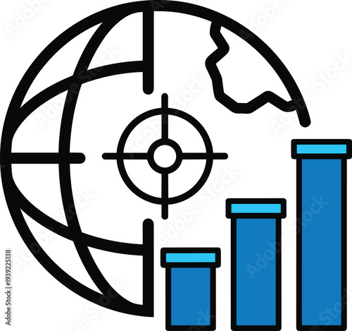Global business target and market analysis growth chart showing international economic success trends