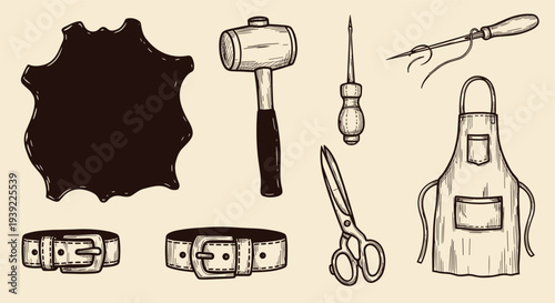 Artisan Leather Crafting Tools and Materials Collection for Handmade Belt Creation