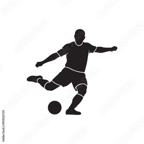 Dynamic Soccer Player Kicking Ball Minimalist Black Vector Silhouette Sports Illustration