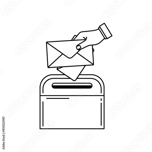 Hand putting letter in mailbox illustration.