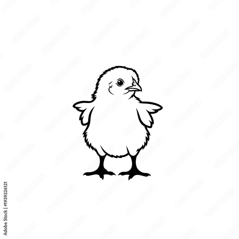 Obraz premium A cute black and white vector illustration of a standing chick with its wings outstretched
