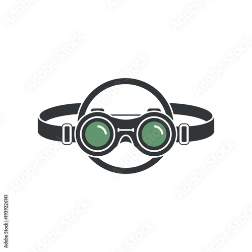 Black Diving Goggles with Green Lenses.