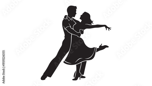 Elegant Silhouette Couple Dancing Tango Vector Illustration Minimalist Black and White Design