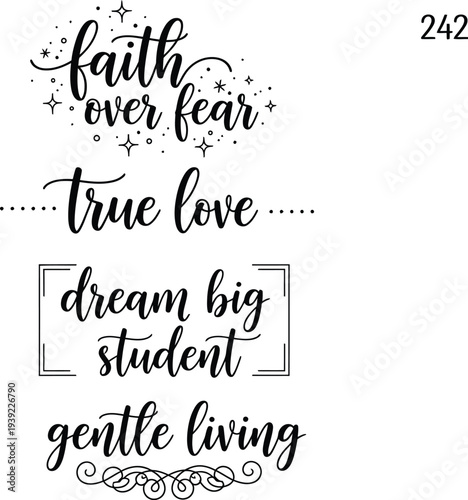 Collection of inspirational and motivational phrases written in elegant calligraphy