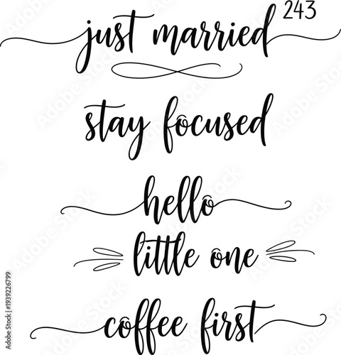 Five stylish handwritten phrases on a white background