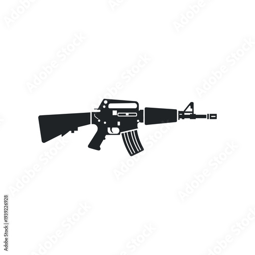 Black Silhouette of Assault Rifle Gun.