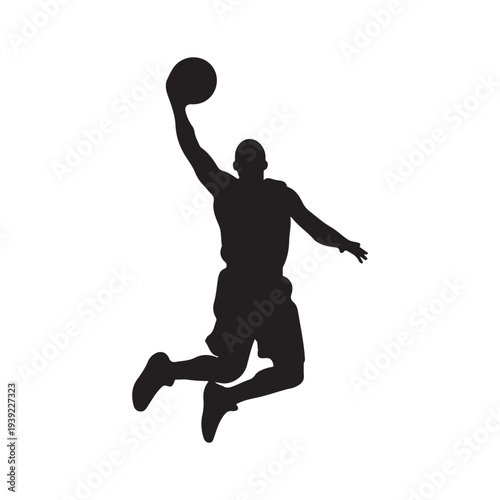 Dynamic Basketball Player Silhouette Jumping for Dunk Minimalist Black Vector Illustration