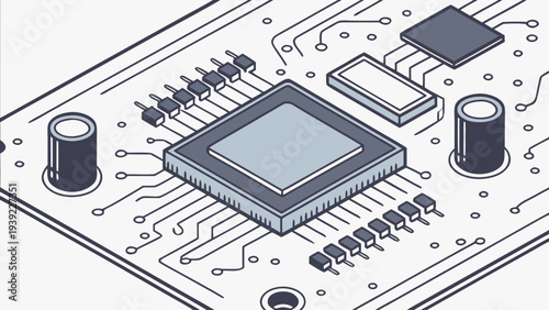 Detailed illustration of a circuit board with various electronic components.