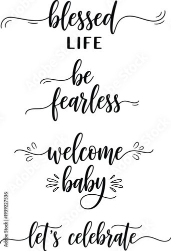 Elegant black and white baby shower celebration banners with inspirational quotes