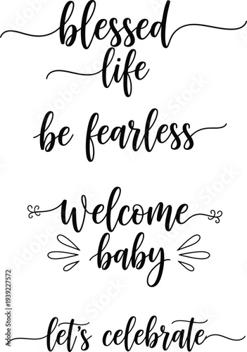 Elegant calligraphy phrases on a white background for various celebrations