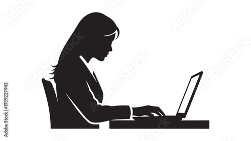 Minimalist Flat Design Woman Working on Laptop Vector Illustration for Business and Tech