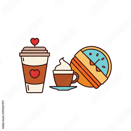 International coffee day diverse cup collection and machine elements