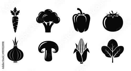 Collection of vegetable icons in a striking black silhouette