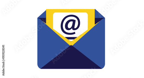 Stylized blue envelope with a white at symbol digital communication silhouette