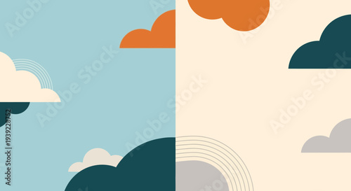 Abstract clouds and rainbow shapes with a dark cloud silhouette
