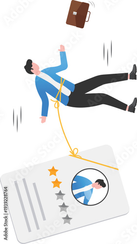 Businessman Falling Down with Heavy Tied Profile Card